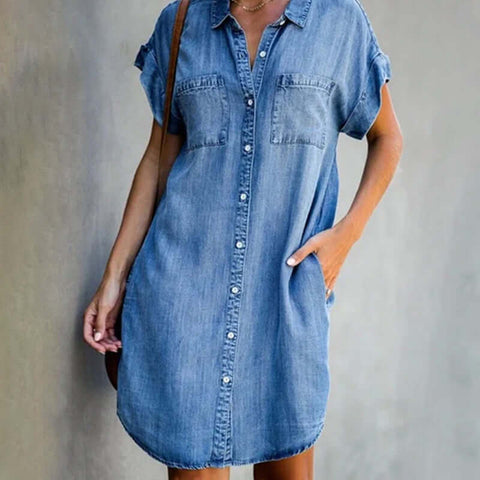 Ruby - Kurzärmeliges Denim-Kleid für Frauen