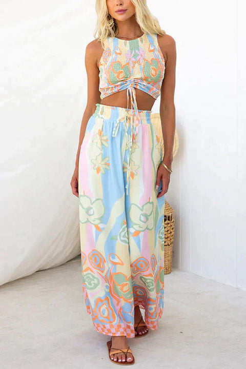 Minda - Floral Print Elastische Taille Set
