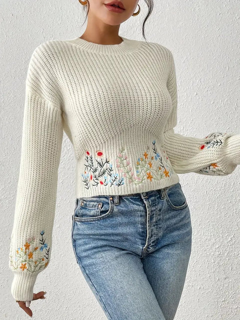 Camille - Eleganter Strickpullover mit Blumenmuster für Frauen