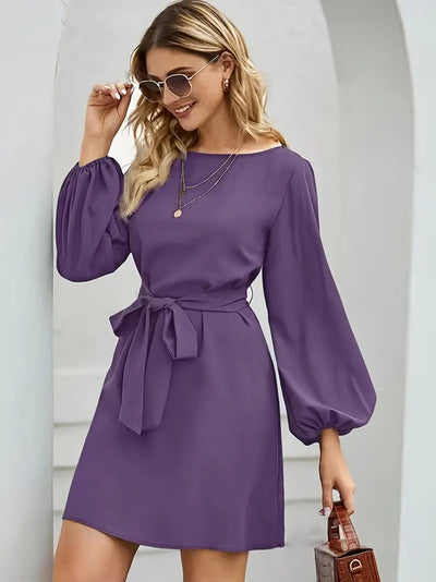 Chantal - Damen Kleid mit Laternenärmeln und Gürtel