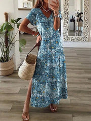 Coraline - Kurzärmeliges Maxikleid mit V-Ausschnitt