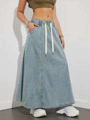 Fannie - Maxi-Denim-Rock mit Kordelzug