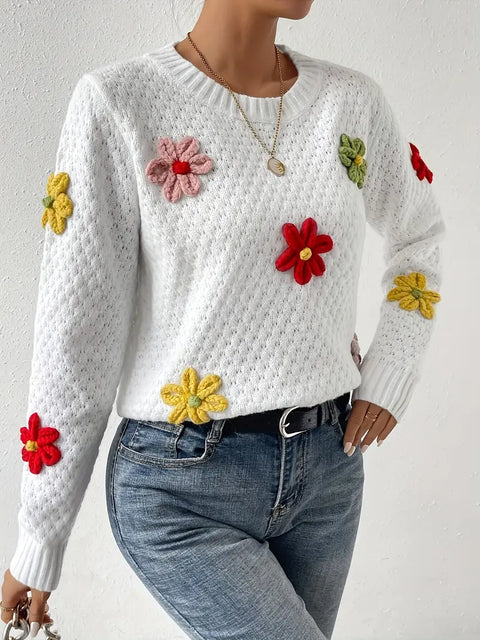 Darlene - Pullover mit Rundhalsausschnitt und Blumendekor