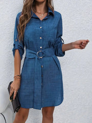 María - Langärmeliges Denim-Kleid mit Knöpfen