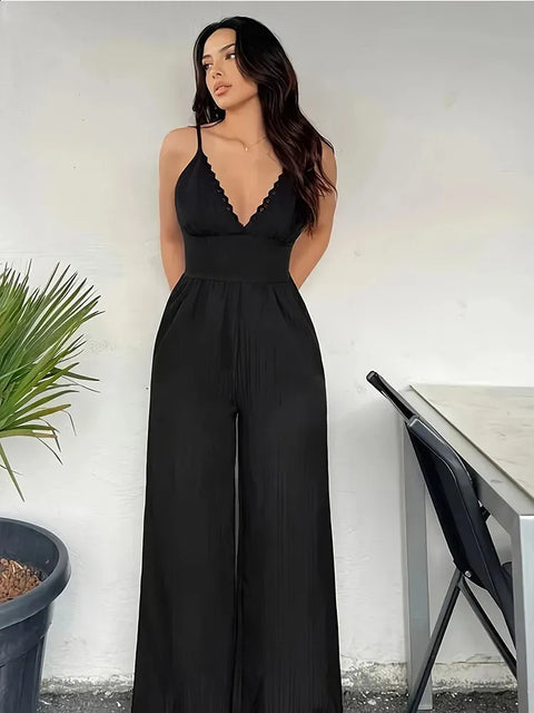 Lillian - Eleganter Bodycon mit V-Ausschnitt und weitem Bein