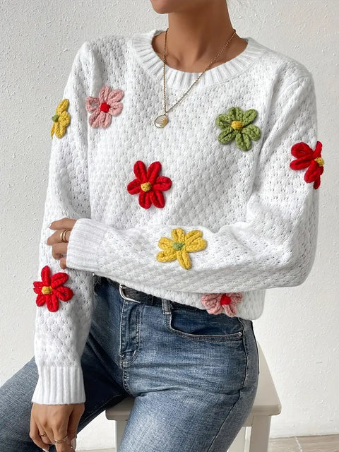 Darlene - Pullover mit Rundhalsausschnitt und Blumendekor