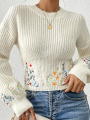 Camille - Eleganter Strickpullover mit Blumenmuster für Frauen