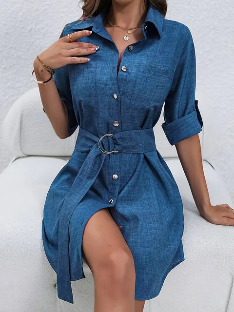 María - Langärmeliges Denim-Kleid mit Knöpfen