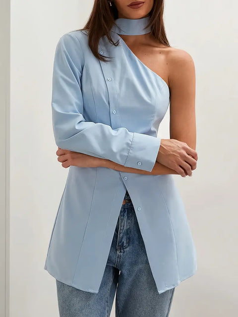 Dorothy - Elegantes One-Shoulder Langarm-Shirt