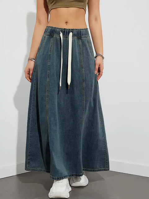 Fannie - Maxi-Denim-Rock mit Kordelzug