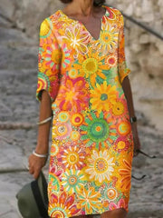 Effie - Sommerliches bedrucktes Kleid mit V-Ausschnitt