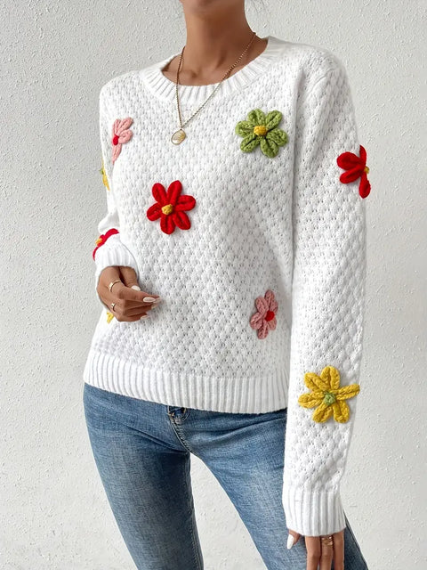 Darlene - Pullover mit Rundhalsausschnitt und Blumendekor