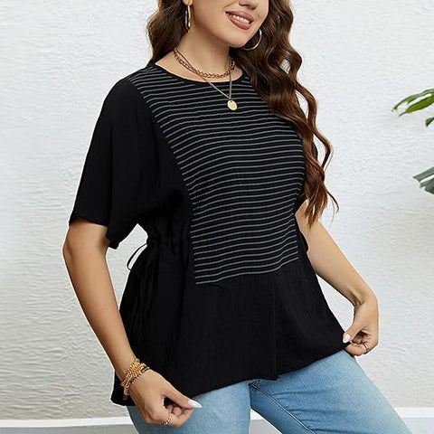 Aubrey - Gestreiftes Patchwork-T-Shirt mit Rundhalsausschnitt für Damen