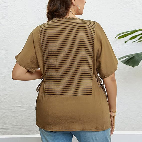 Aubrey - Gestreiftes Patchwork-T-Shirt mit Rundhalsausschnitt für Damen