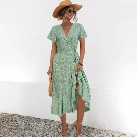 Lucille - A-Linien-Kleid mit Blumenmuster und V-Ausschnitt