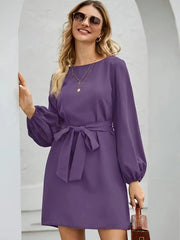 Chantal - Damen Kleid mit Laternenärmeln und Gürtel