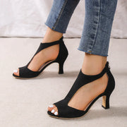 Maureen - Damen Peep Toe T-Riemen High Heels Sandalen