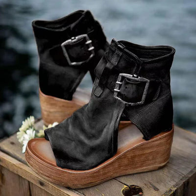 Vera - Boho Comfy Buckle Wedge Sandalen für Frauen