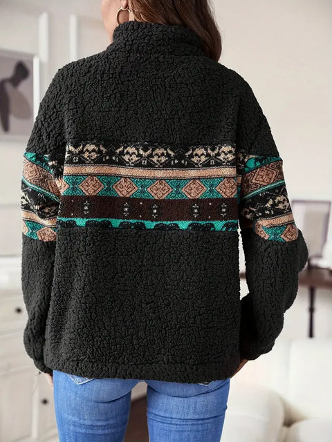 Lena - Aztekenmuster Pullover mit Viertelreißverschluss