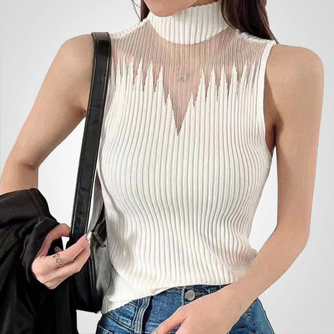 Brea - Transparentes Strick-Crop-Top mit Neckholder