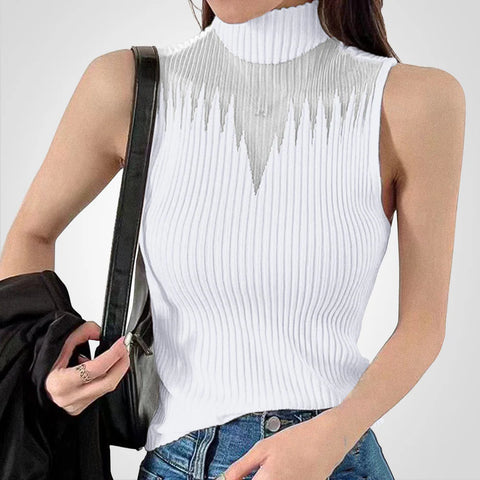 Brea - Transparentes Strick-Crop-Top mit Neckholder