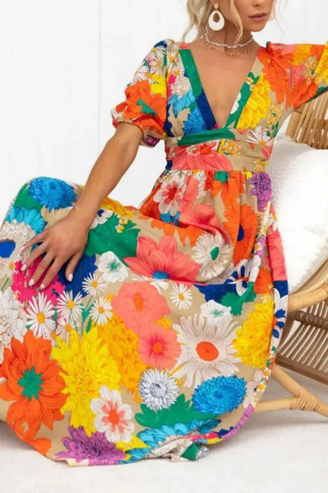 Anna - Kleid mit Puffärmeln und Blumendruck