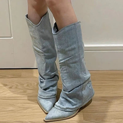 Polly - Denim-Kniestiefel