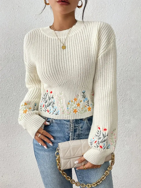 Camille - Eleganter Strickpullover mit Blumenmuster für Frauen