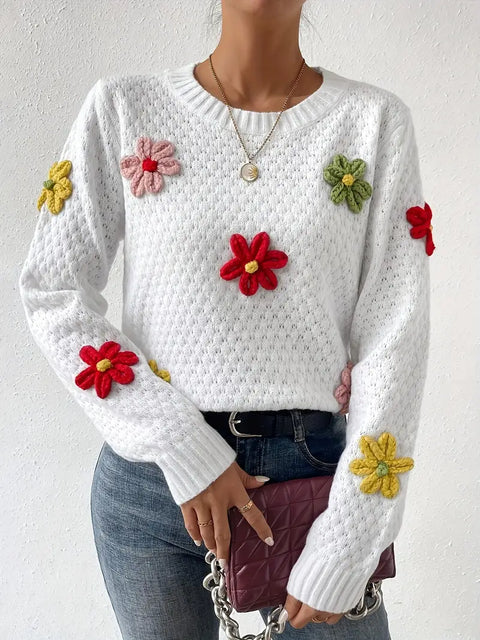 Darlene - Pullover mit Rundhalsausschnitt und Blumendekor