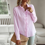 Sylvia - Lässige Ruffle Front Frauen Button Up Bluse