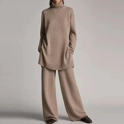 Hulda - Damen-Set mit langärmeligem Rollkragenpullover und Hose mit weitem Bein