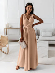 Gretchen - Damen einfarbig V-Ausschnitt Langes Kleid