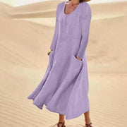 Velly - Einfarbiges Kleid mit langen Ärmeln und Rundhalsausschnitt