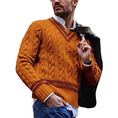 IGOR - Gestreifter Pullover mit V-Ausschnitt und Colorblock-Strick für Herren